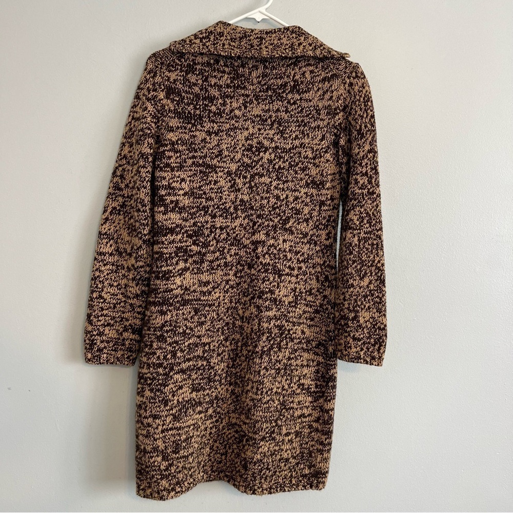 J Crew Brown Black Mix Cardigan Longline Sailor Collar Sz M Thick Warm Basic - Picture 9 of 9